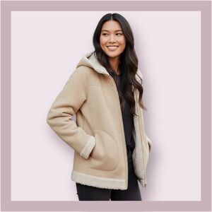 Uniqlo Beige Faux Sherpa Full Zip Hooded Coat